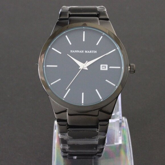 Men's Sports Watch Raised Indices Integrated Bracelet Black Quartz 40mm - Picture 3 of 11